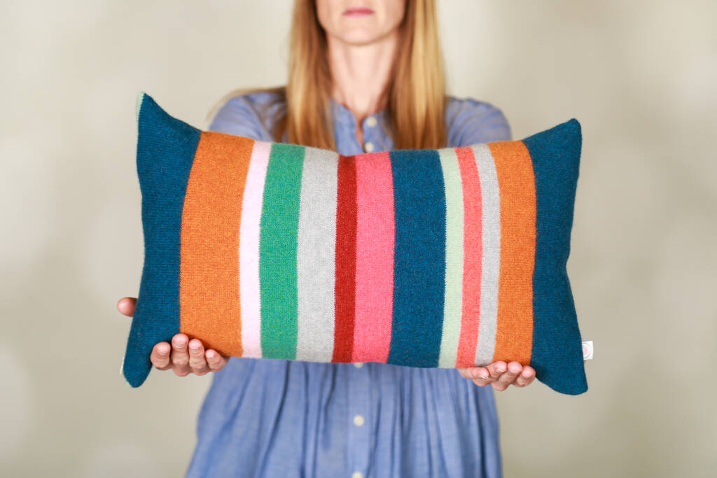 Bold Contrasting Stripe Rectangle Cushion Soft Wool, 1 of 6