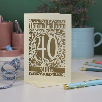 Personalised 40th Birthday Card Papercut Flower Design, 2 of 7