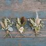 Set Of Three Wedding Dried Flower Dainty Buttonholes Meadow Neutrals, thumbnail 1 of 4