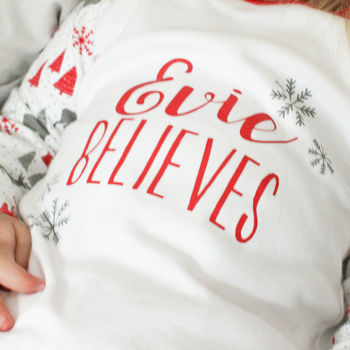 Personalised Christmas Pyjamas, Believe, 2 of 3