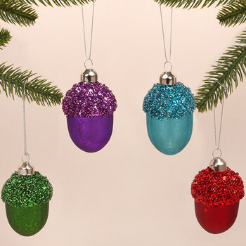 G Decor Glittery Glass Acorn Christmas Tree Ornaments, 2 of 7
