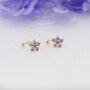 Amethyst Purple Forget Me Not Flower Cz Hoop Earrings, thumbnail 6 of 12