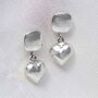 Sterling Silver Heart Droplet Studs, thumbnail 3 of 5