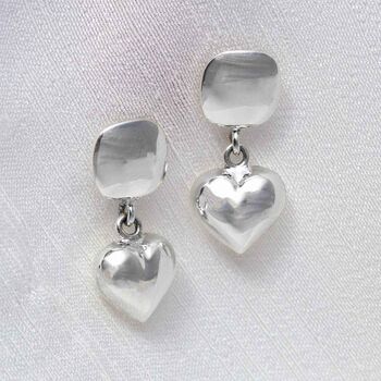 Sterling Silver Heart Droplet Studs, 3 of 5