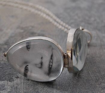 Teardrop Glass Photo Locket Sterling Silver Necklace, 2 of 6