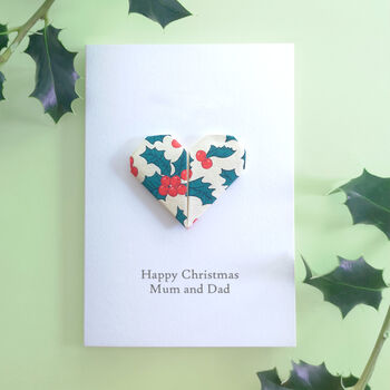 Personalised Origami Heart Holly Christmas Card, 2 of 3