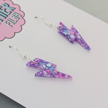 Lilac Lightning Bolt Earrings Small And Large, 5 of 10