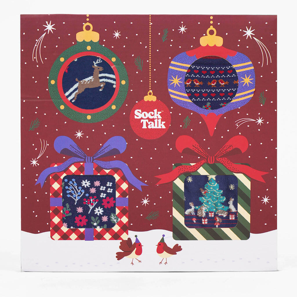 Woodland Animals Bamboo Socks Christmas Gift Set Four Pack, 1 of 3