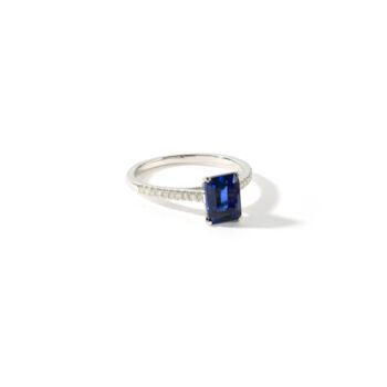 Octagon Created Sapphire Natural Diamond Rings, 3 of 9