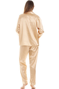British Made Gold Satin Long Sleeved Pyjama Set, 2 of 5