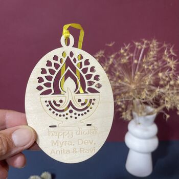 Personalised Wooden Diya Diwali Card, 4 of 8