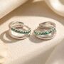 Emerald May Double Hoop Sterling Silver Huggie Earrings, thumbnail 1 of 3