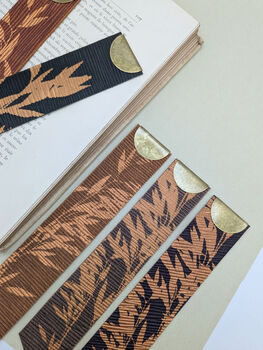 Personalised Bamboo Print Leather And Brass Bookmark, 7 of 7