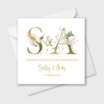 Personalised Wedding Day Card Gold And White Floral, 2 of 2