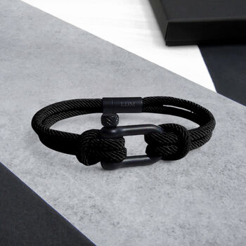 Personalised Men's Shackle And Black Rope Bracelet, 2 of 5