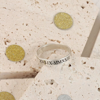 Roman Numerals Silver Band Ring, 7 of 9