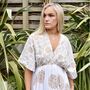 'Heather' White And Gold Indian Print Batwing Crepe Dress, thumbnail 7 of 9