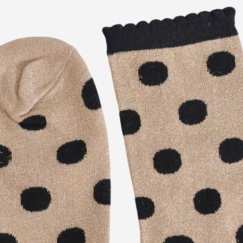 Women's Glitter Socks Gold Black Medium Polka Dots, 5 of 5