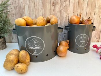 Grey Metal Potato Storage Tin – Breathable Container, 5 of 7