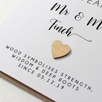 Personalised 5th Anniversary Card With Wood Heart, 4 of 7