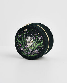 Badger Embroidered Green Circle Jewellery Box, 6 of 6