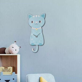 Charming Wooden Cat Wall Clock For Kids With Pendulum, 3 of 3