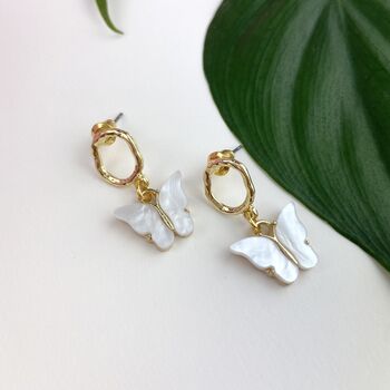 Wavy Gold Marble Butterfly Stud Earrings, 2 of 4