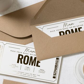 Personalised Rome Gold Foil Boarding Pass Gift Voucher, 9 of 9