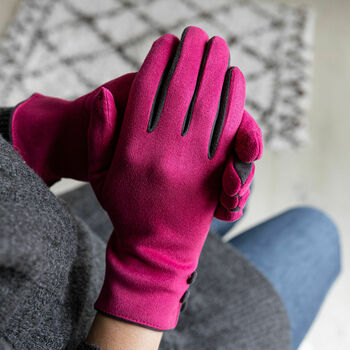Suede Ladies Gloves With Contrast Detail, 2 of 9