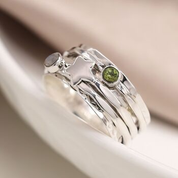 Personalised Sterling Silver Peridot Star Spinner Ring, 3 of 11
