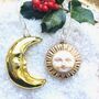 Christmas Glass Decoration Sun And Moon Pair, thumbnail 1 of 3