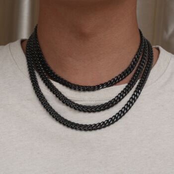 Black Steel Thick Cuban Link Chain Necklace For Men, 6 of 7