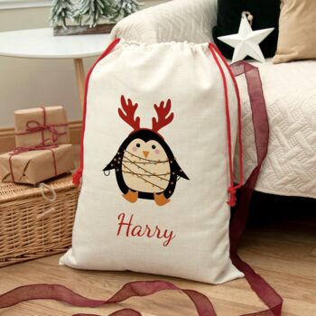 Personalised Christmas Penguin Sack, 2 of 4