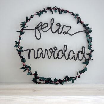 Feliz Navidad Holly Fairy Light Wreath, 3 of 6