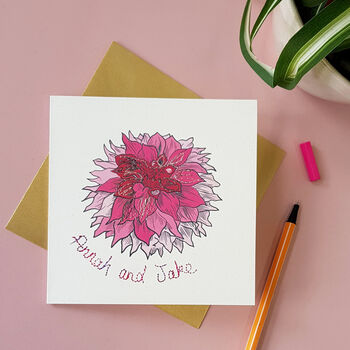 Personalised Dahlia Flower Embellished Card, 2 of 7