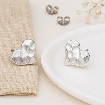 Silver Hammered Heart Stud Earrings – 12mm, 6 of 6