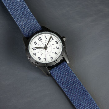 Personalised Black With Blue Canvas Strap Boys Watch, 6 of 8