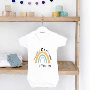 Our /My Little Miracle, Personalised Rainbow Baby Grow, 6 of 7