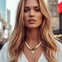 Solaana White Beaded Necklace With Gold Sun Charm, thumbnail 1 of 2