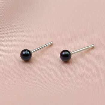 Sterling Silver Black Freshwater Pearl Micro Stud Earrings, 2 of 6