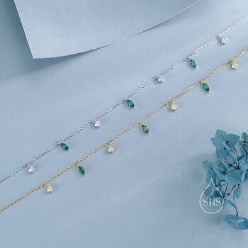 Sterling Silver Emerald Green Marquise Cz Dangle Necklace, 3 of 12