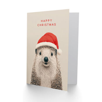 Adorable Hedgehog Wearing A Santa Hat Christmas Card, 2 of 4