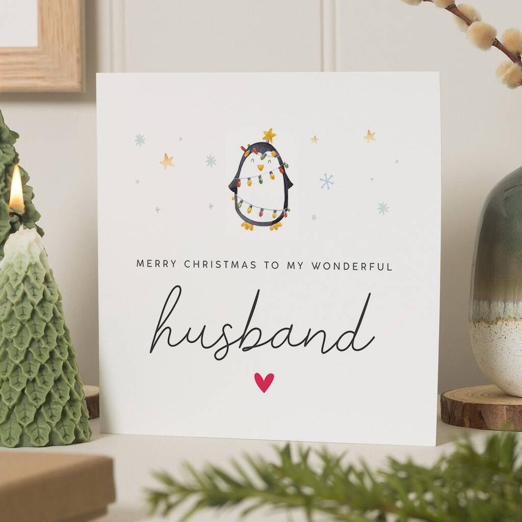 Personalised Husband Penguin Christmas Card, 1 of 7