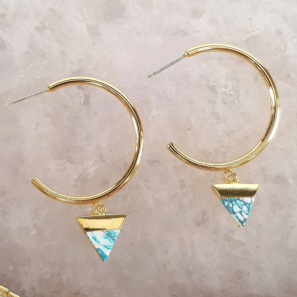 gold hoop earrings with triangle charms by misskukie