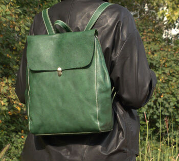 Minimalist Genuine Grain Leather Backpack Black, 7 of 12
