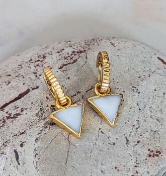 'The Triangle' Mother Of Pearl Gold Plated Earrings, 5 of 7