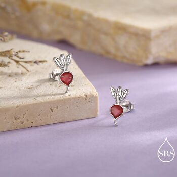 Sterling Silver Beetroot / Radish Stud Earrings, 2 of 12