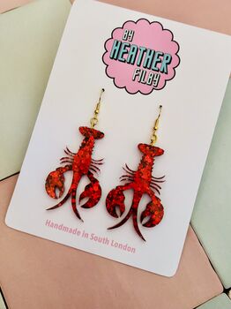 Small Red Glitter Lobster Earrings / You're My Lobster Gift / Romantic Earrings / Valentines Gift, 3 of 6