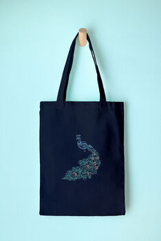 Peacock Tote Bag Embroidery Kit, 3 of 5
