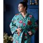 Ladies Teal Exotic Flower Print Cotton Dressing Gown, thumbnail 1 of 5